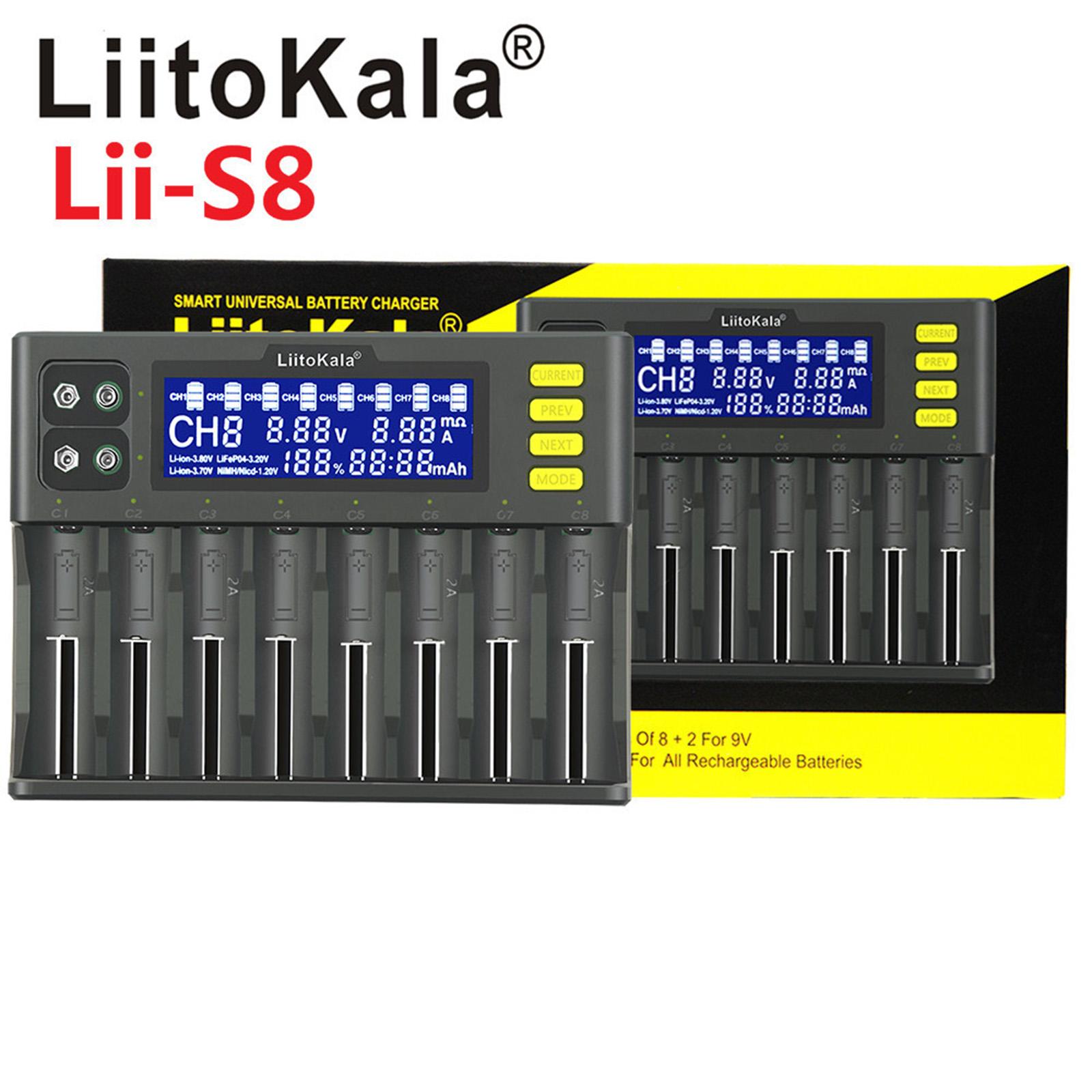 LII-S8 8 Slots Smart Lithium NiMH Battery Charger for 26650 21700 AA AAA EU