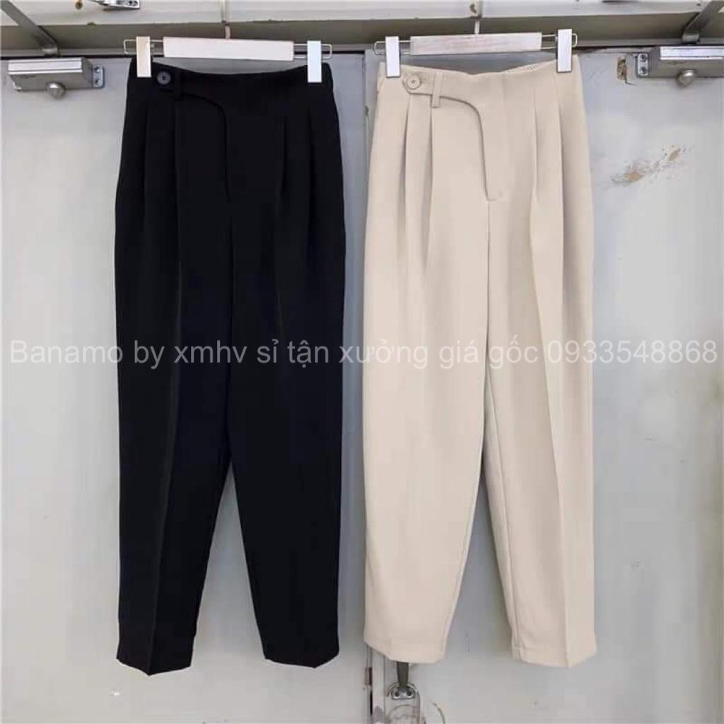 Quần baggy đi học đi làm đi chơi 1 khuy lệch chun sau 4 màu hottrend đen trắng xanh kem thời trang 8334