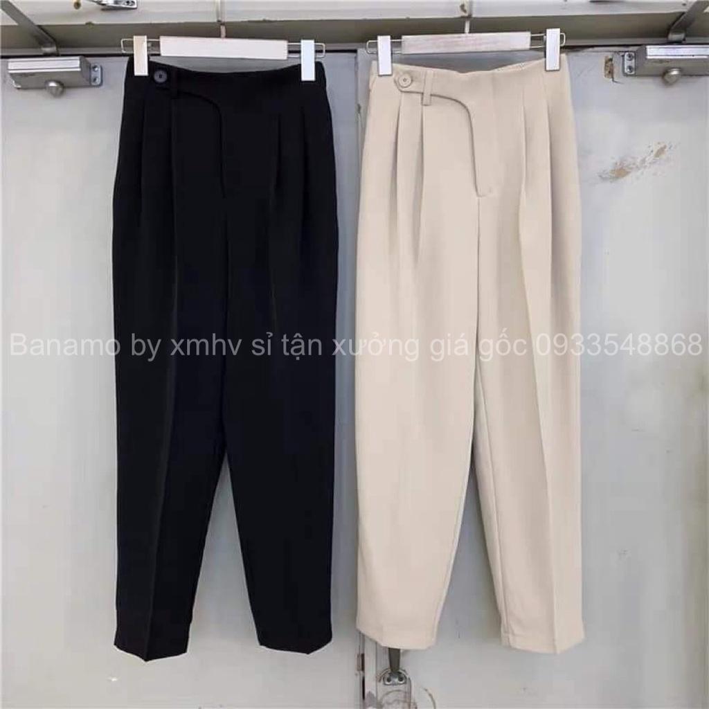 Quần baggy đi học đi làm đi chơi 1 khuy lệch chun sau 4 màu hottrend đen trắng xanh kem thời trang Banamo Fashion 8334