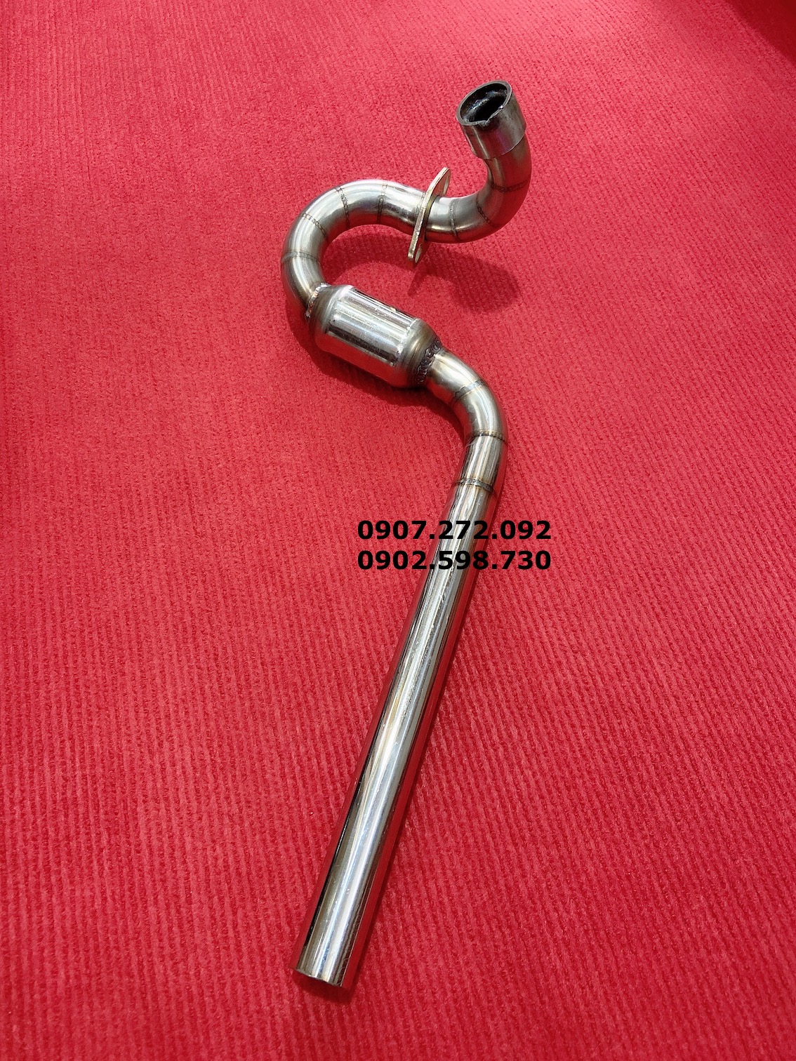 Cổ pô cong inox 201 bầu hơi phi 27mm gắn pô din dành cho xe máy