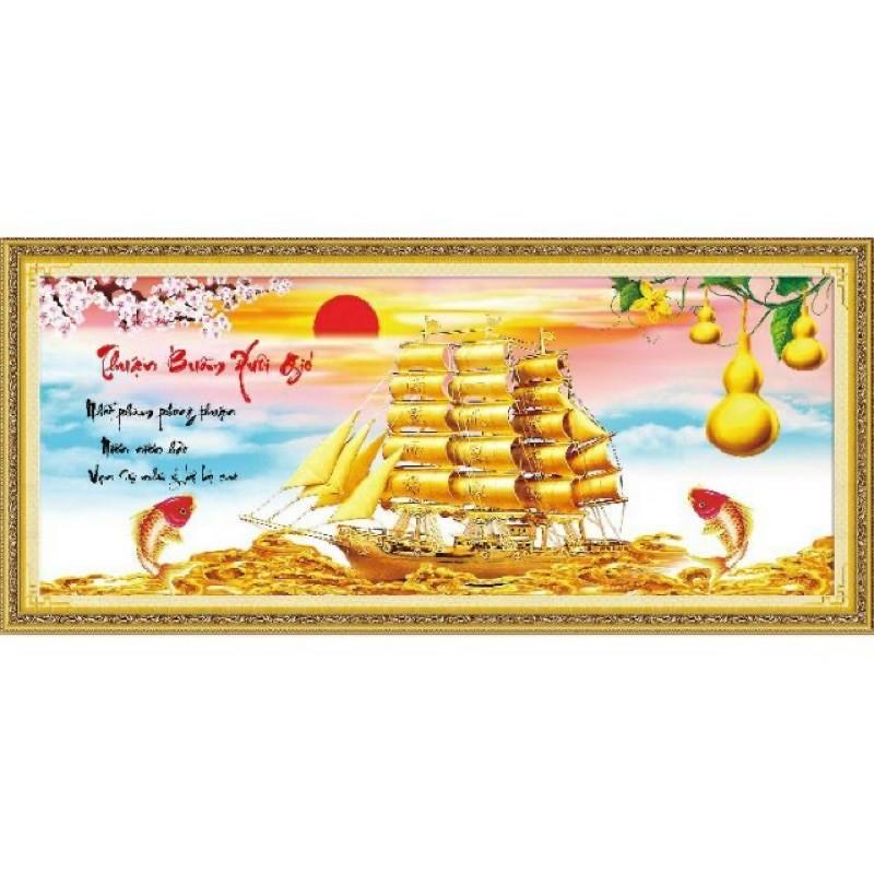 Tranh thuận buồm xuôi gió đính đá kt 150x65 cm / thêu chữ thập 5D kt 125 x 55 cm