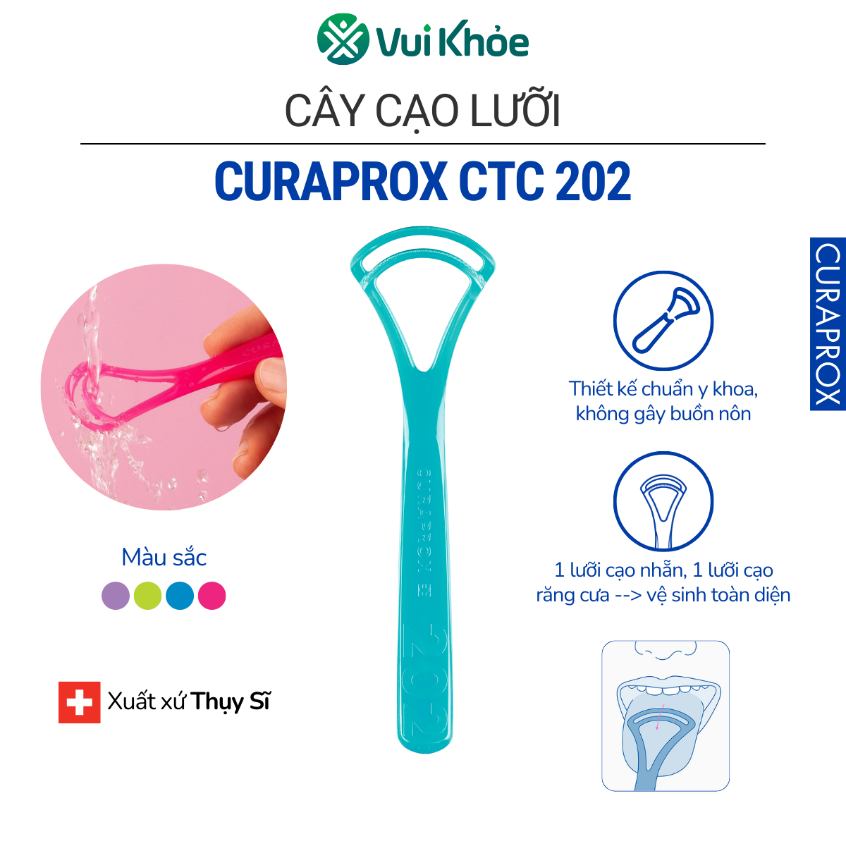 Cây cạo lưỡi Curaprox CTC 202 - Dụng cụ vệ sinh lưỡi 2 đầu cạo đến từ Thụy Sỹ