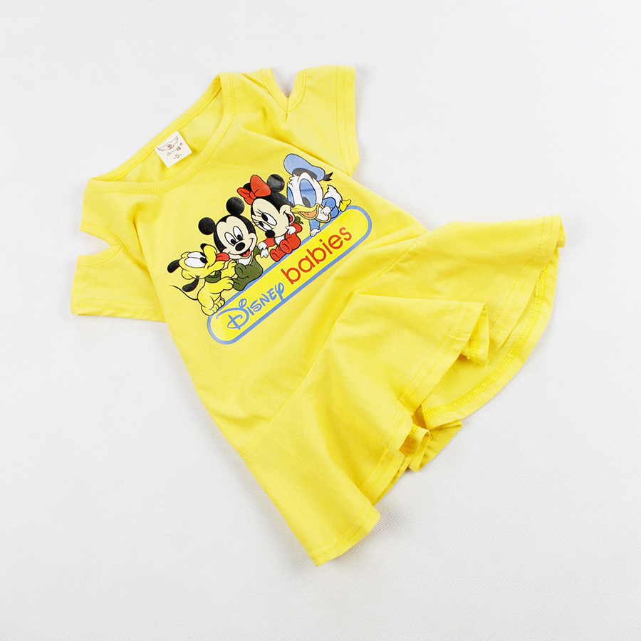 Đầm rớt vai Quảng Châu in gia đình Mickey cho bé gái siêu cưng từ 8 đến 16 kg 02148-02145