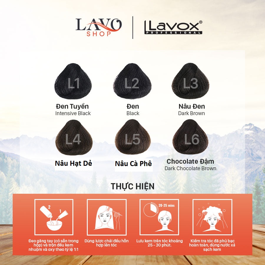 Nâu Cà Phê(Nâu Sáng L5) - Kem Nhuộm Dưỡng Tóc Phủ Bạc Lavox Youth&amp;Color L5 - Màu Nâu Cà Phê (Mẫu Cũ Nâu Sáng)