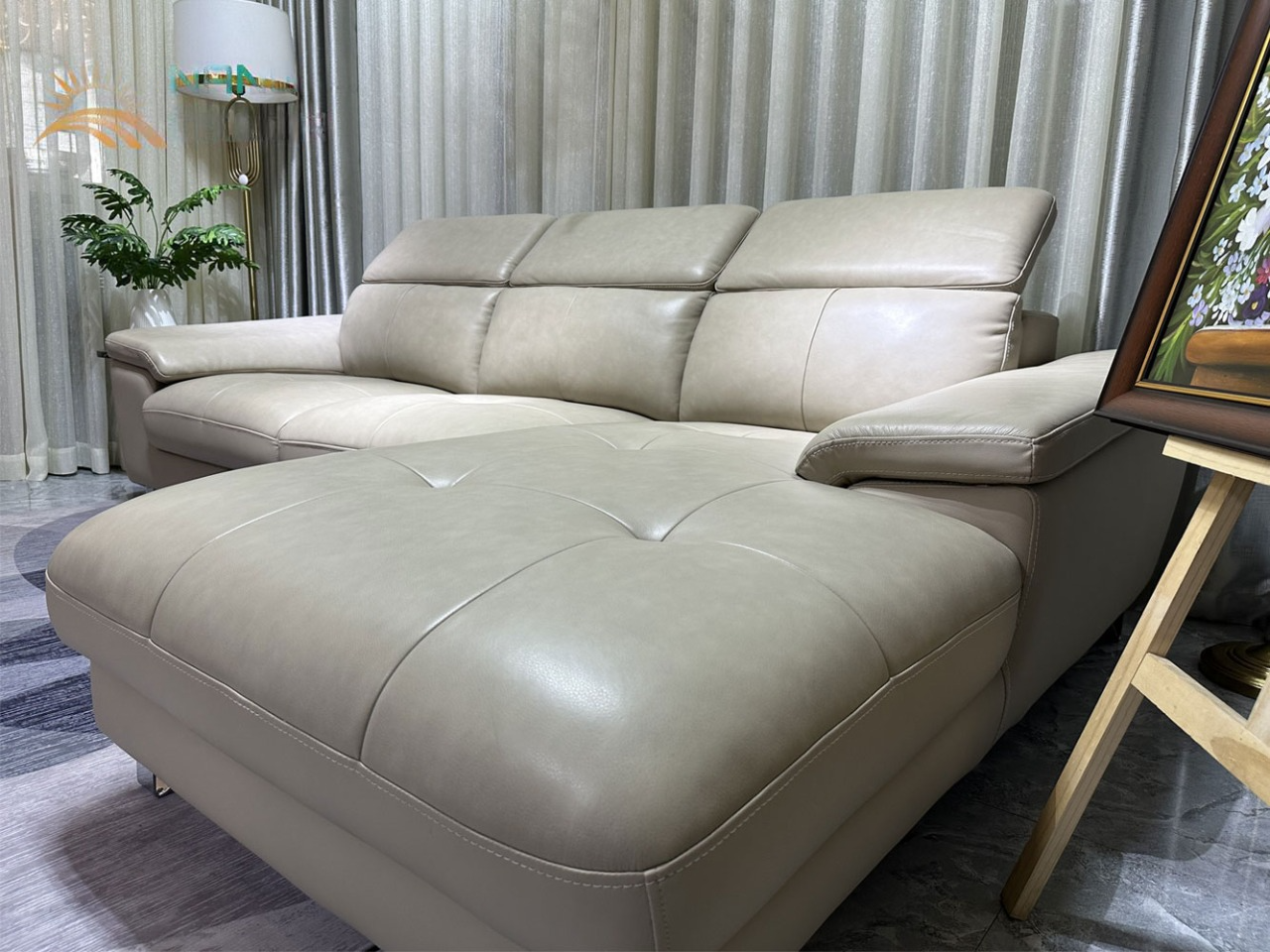 Sofa góc L da bò Italy Juno sofa màu kem – SFLCT10 2m6 x 1m6  hàng cao cấp chuẩn da bò nhập khẩu Ý