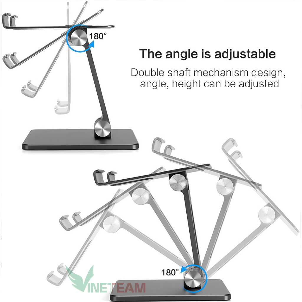 Giá Đỡ Dành Cho Điện Thoại Máy Tính Bảng Ipad VINETTEAM T1 Để Bàn Hợp Kim Nhôm Cao Cấp Hai Trục Xoay 180 Độ Chống Mỏi Vai Gáy - Hàng Chính Hãng