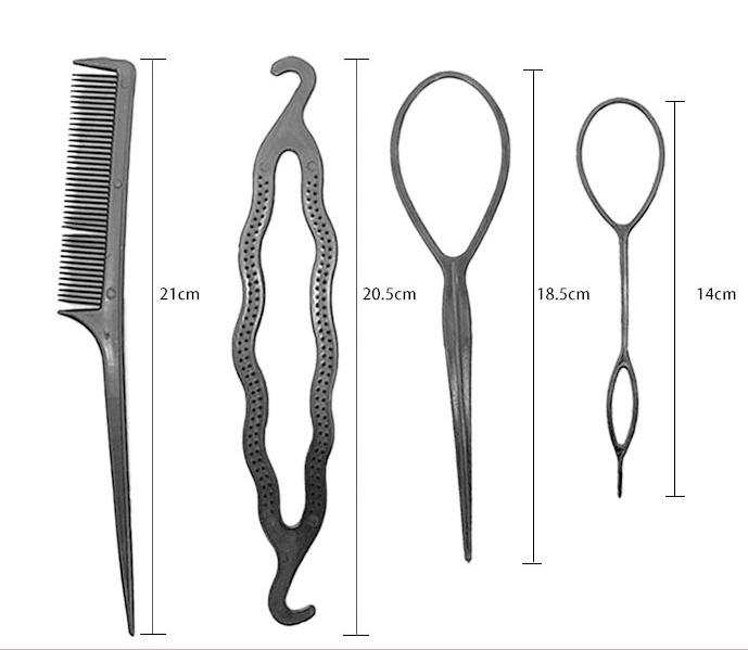 Bộ phụ kiện 4 món tạo kiểu cho tóc bằng nhựa dẻo không làm gãy rụng tóc