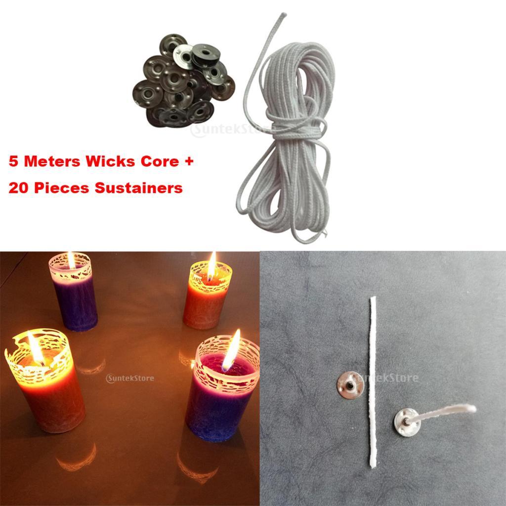 2x5m Cotton Candle Wicks Core with 20pcs Metal Sustainers for Candle Making