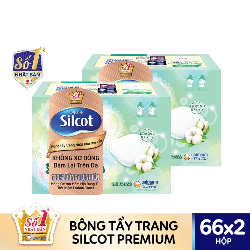 Bộ 2 Hộp Silcot Bông Trang Điểm (bông tẩy trang) Nhật Bản Cao Cấp (66 Miếng/Hộp)