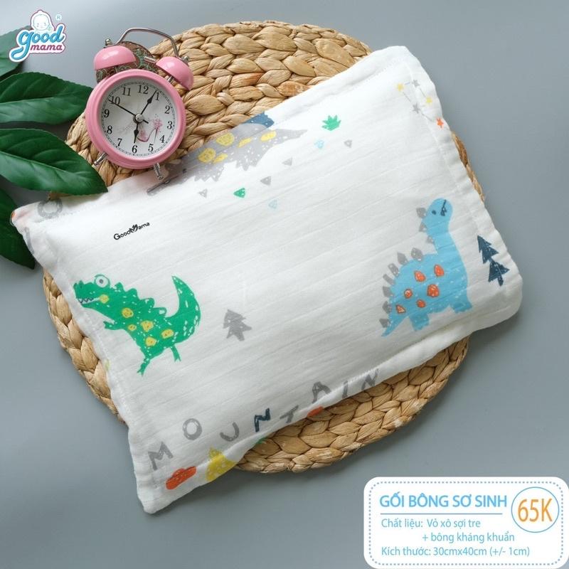 Gối Bông Sơ Sinh Cho Bé vỏ xô sợi tre, bông microfiber kháng khuẩn tự nhiên