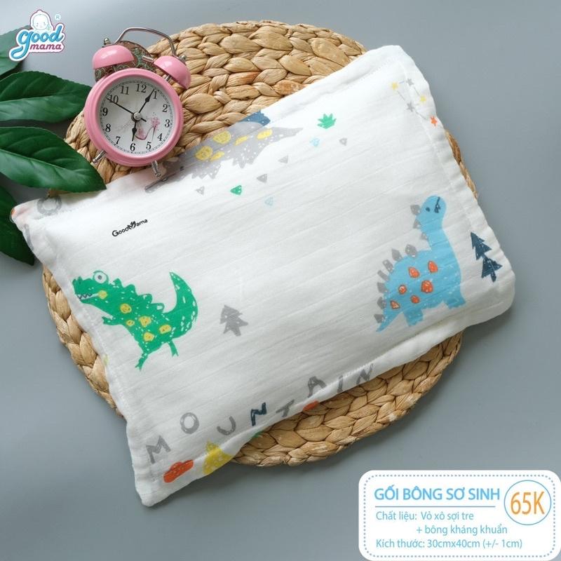 Gối Bông Sơ Sinh Cho Bé  vỏ xô sợi tre, bông microfiber kháng khuẩn tự nhiên