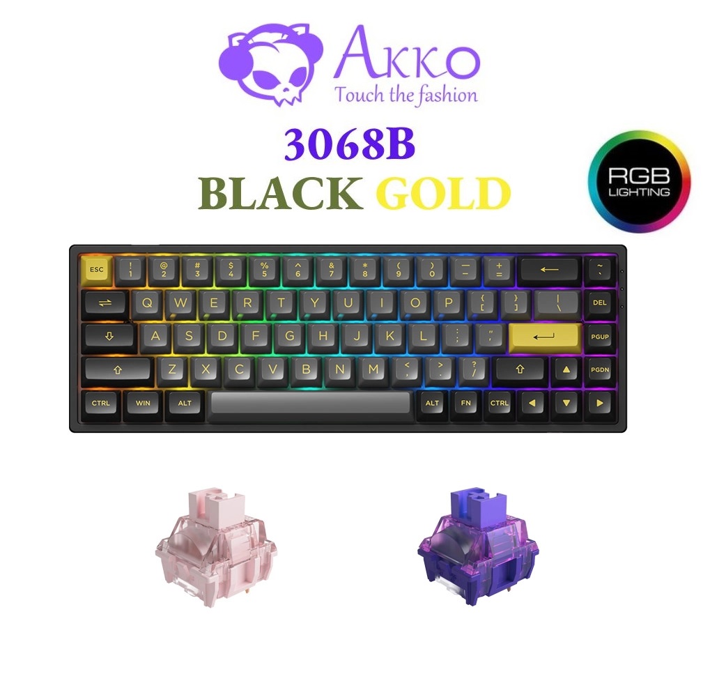 Bàn phím cơ AKKO 3068B Black &amp; Gold (Multi-modes/Hotswap/Foam tiêu âm/RGB/TTC Switch) - Hàng chính hãng