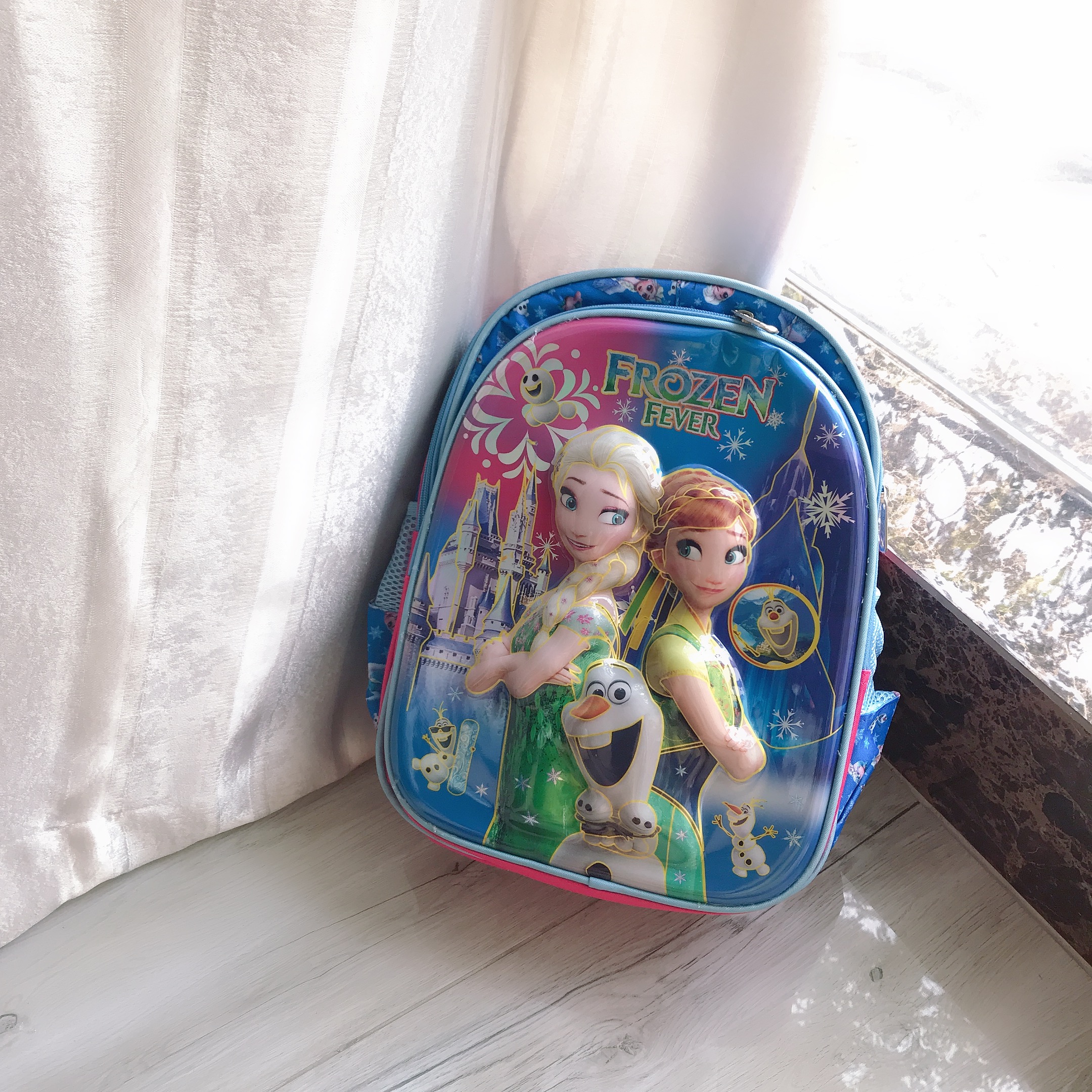 BALO 13' 3D 3 NGĂN FROZEN ELSA ANNA  MÀU XANH HỒNG CHO BÉ GÁI HỌC SINH  - 521314FZ3DXH226