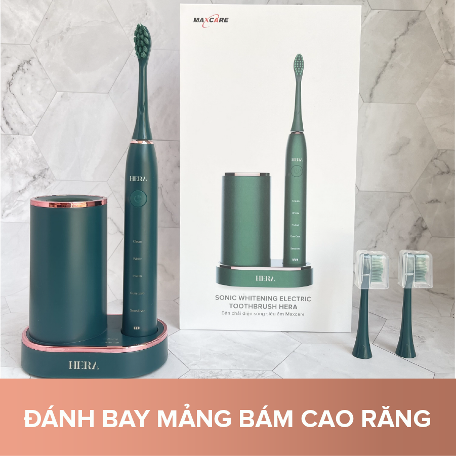 Bàn chải điện MAXCARE Hera Whitening diệt khuẩn sấy khô UVC tự động tặng kèm bộ bàn chải và túi du lịch