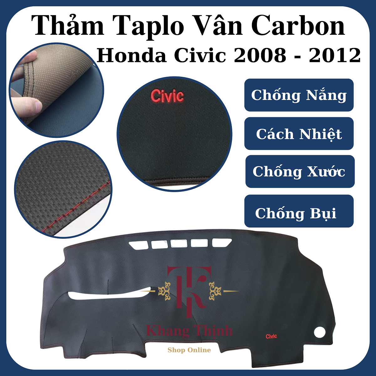 Thảm Da Taplo Dành Cho Xe Honda Civic 2008 - 2012 Vân Carbon Cao Cấp