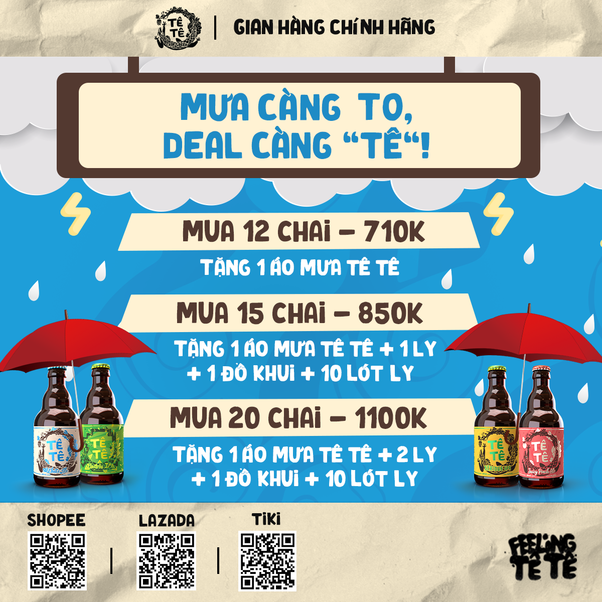 [Quà tặng] Bia thủ công TÊ TÊ Mix vị Combo 12, 15, 20 chai bia craft Chào Mưa