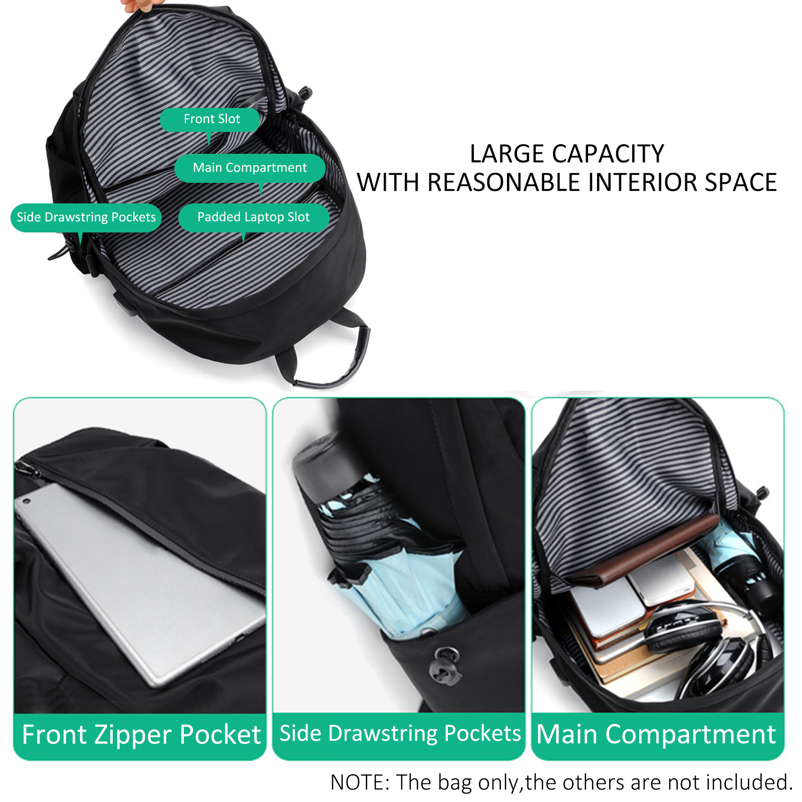 Ba lô thể thao có cổng sạc USB có ngăn đưng máy tính 14inch bằng Chất liệu polyester chống nước