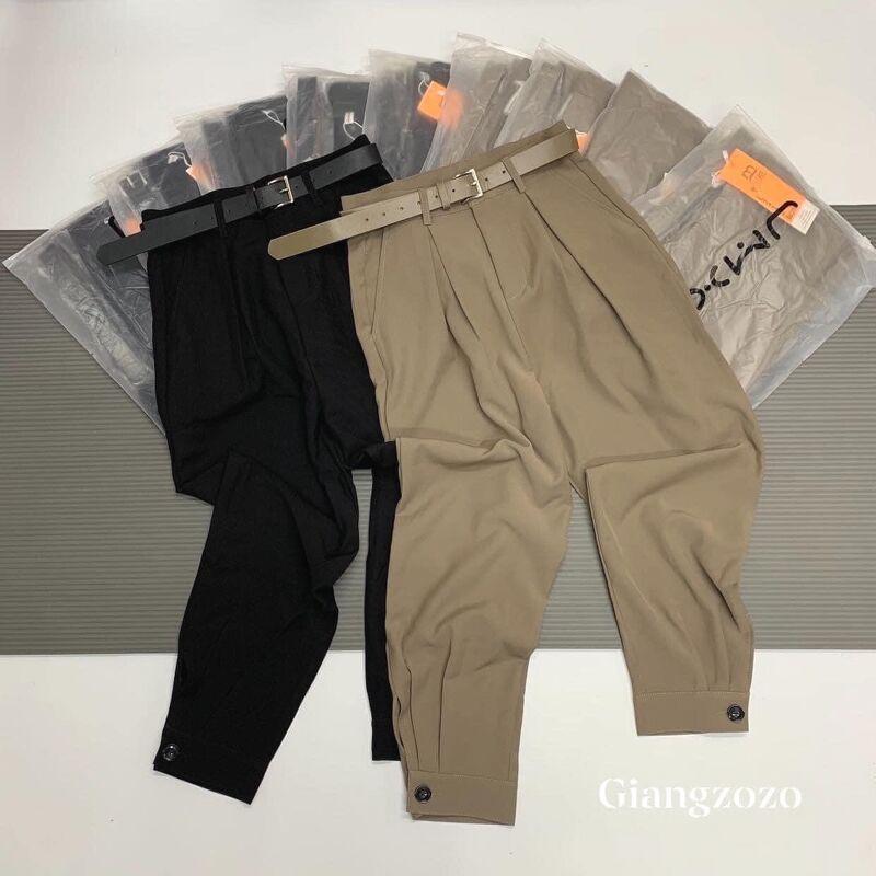 Quần baggy nữ công sở cạp cao dáng thụng xếp ly gấu khuy Hàn Quốc Q6318