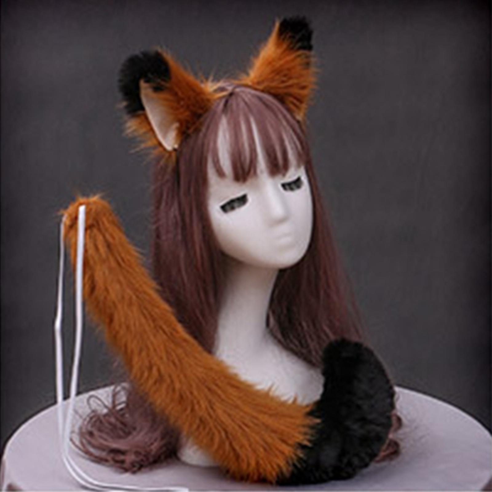 2Pcs Plush Fox Ears and Tail Set Faux Fur Long Tails Cosplay Party Prop
