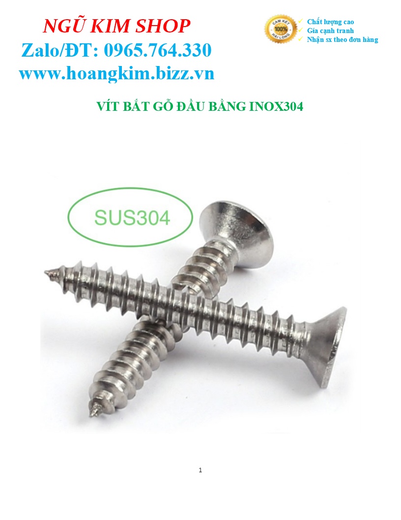 VÍT BẮT GỖ ĐẦU BẰNG 3,5 x 15 INOX304