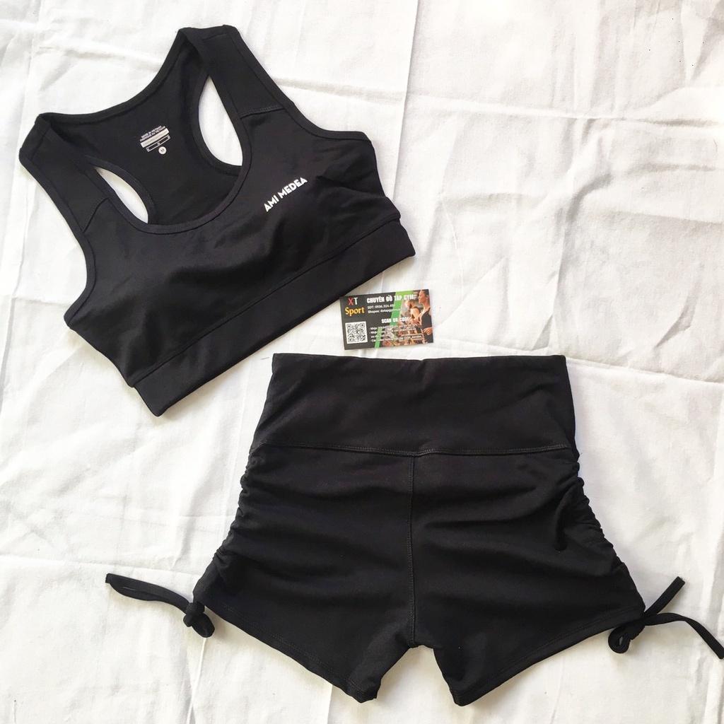 Đồ tập gym nữ bộ tập gym yoga erobic nữ áo bra quần sooc chất vải co giãn 4 chiều thấm hút tốt