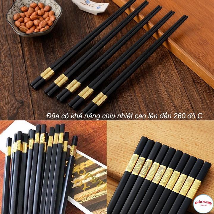 Bộ 10 đôi Đũa mạ vàng, Đũa ăn cao cấp đũa khảm vàng hàn quốc Chống Trơn