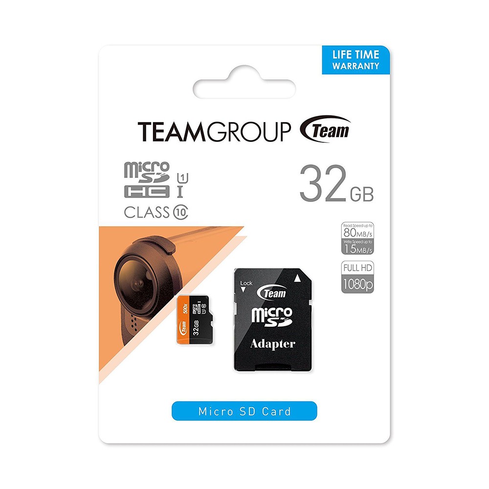 Thẻ Nhớ 32GB Micro SDHC Team 500x Class 10 U1-80MB/s (Đen Cam) - Hàng Chính Hãng + Tặng đầu đọc thẻ micro 2.0 (mẫu ngẫu nhiên)