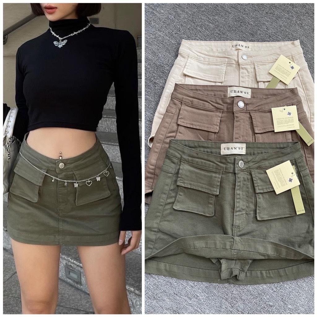 Chân Váy KaKi Chữ A Túi Hộp Phong Cách Hàn Quốc Có Quần Trong Lên From Xinh