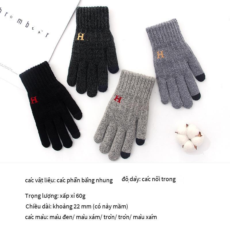 Phong Cách Mới Nhất Găng Tay Nam Mùa Đông Màn Hình Cảm Ứng Dày Ấm Kéo Lông Tơ Đan Chơi Trò Chơi Di Động Học Văn Phòng H găng Tay
