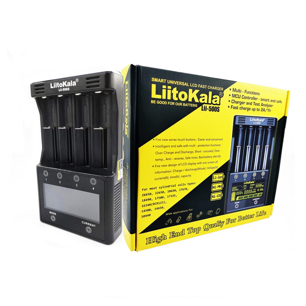 Bộ sạc pin LiitoKala Lii-500S 18650 4 khe Màn hình LCD cảm ứng cho Pin AA AAA Lithium / NiMH 26650