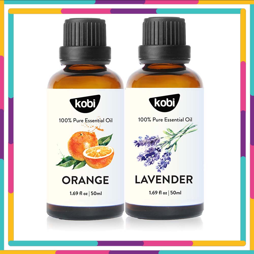 Combo 2 Tinh Dầu Kobi Nhập Khẩu Ấn Độ: Tinh Dầu Cam Ngọt + Tinh Dầu Oải Hương - Tinh Dầu Thiên Nhiên Nguyên Chất, Giúp Giảm Stress, Làm Thơm Phòng