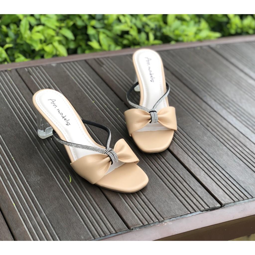 Giày sandal guốc 5 phân gót vuông thời trang phối dây đá _A10G