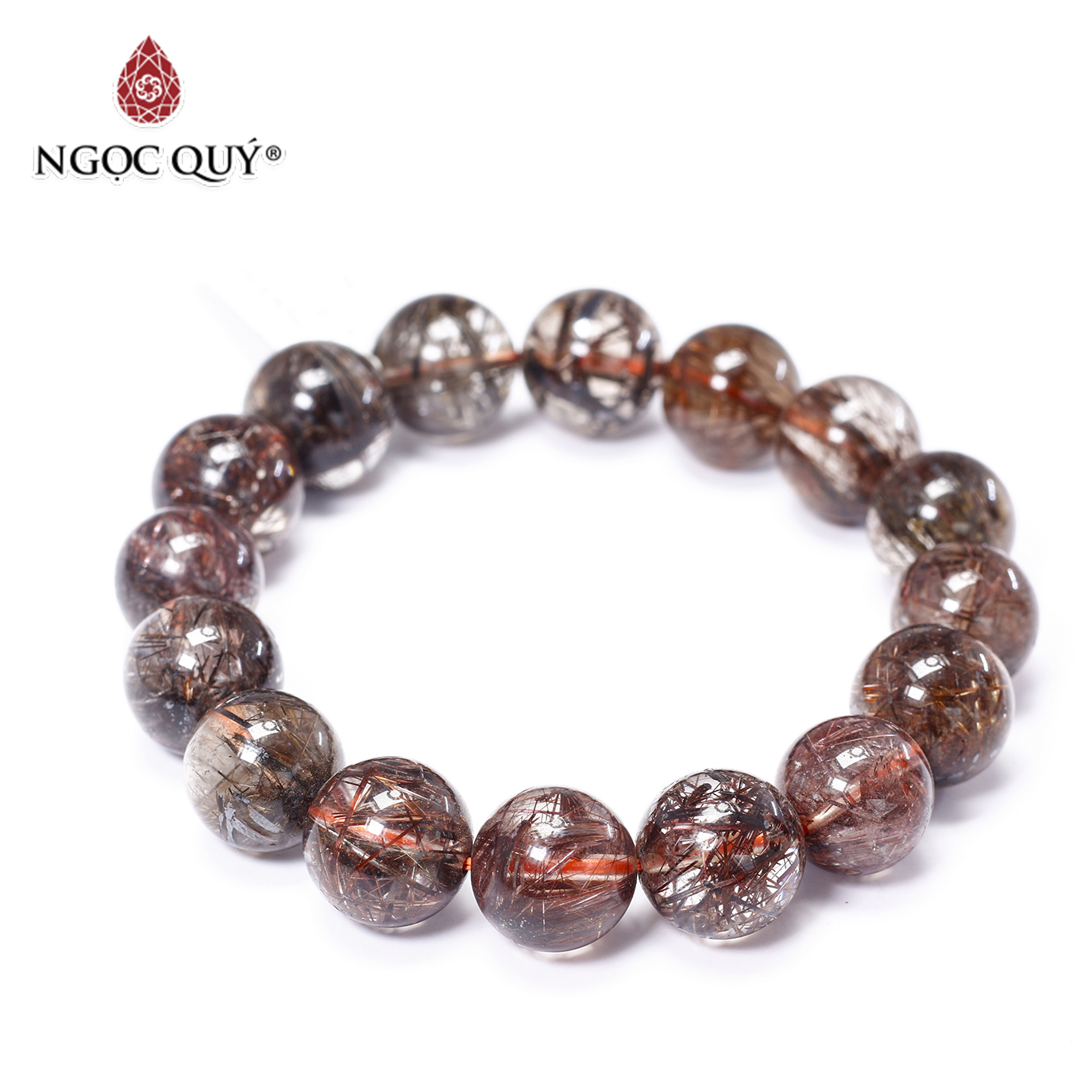 Vòng tay trơn đá thạch tóc đỏ size hạt 13mm mệnh hỏa, thổ - Ngọc Quý Gemstones