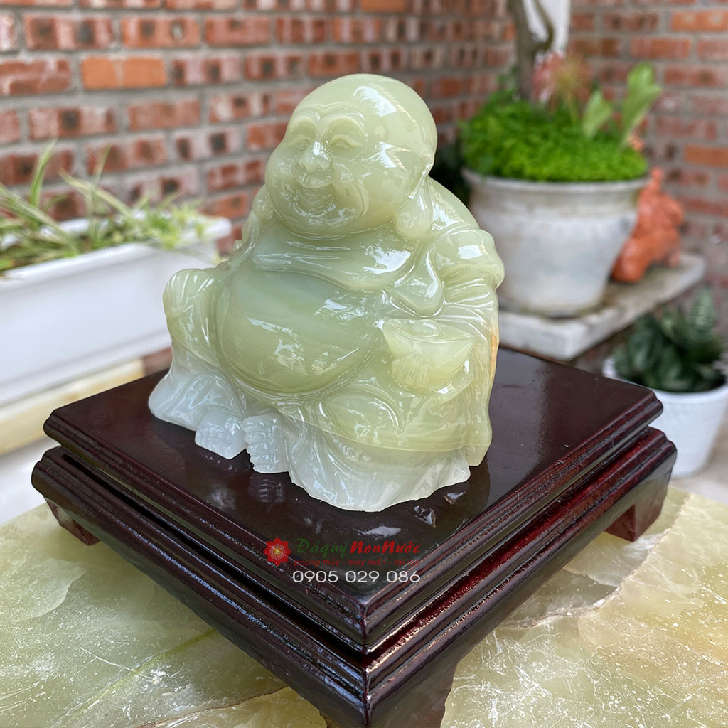 Tượng Phật Di lặc đá ngọc Pakistan 10cm - đá Non Nước
