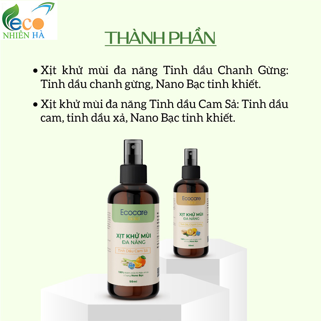 Xịt khử mùi đa năng ECOCARE 50ml tinh dầu thiên nhiên Nano bạc, khử mùi nhà bếp tủ quần áo