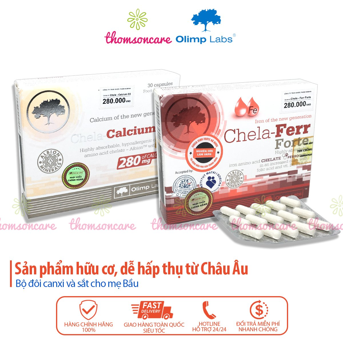 Combo Chela canxi và Chela ferr forte - Bổ sung sắt và Calci - Được bệnh viện Phụ sản khuyên dùng