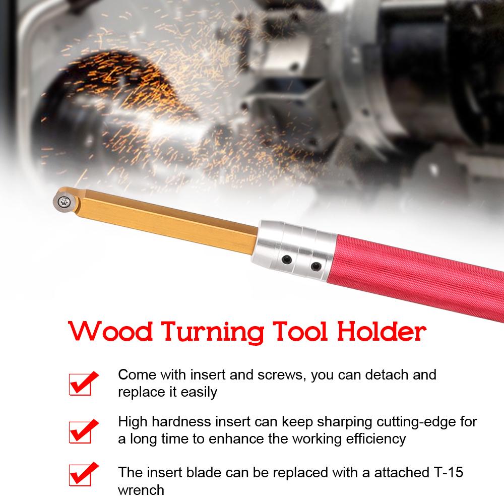 3pcs Woodworking Lathe Wood Turning Tool Holder Rotary Chisel with Red Handle and R6 Insert
