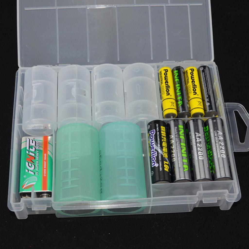 Clear Plastic Battery Storage Case Box Durable for 8x AA &amp; 8x AAA Batteries