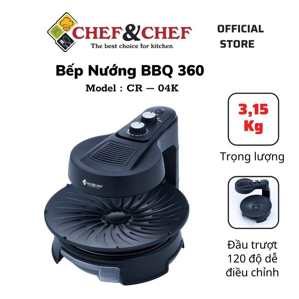 Bếp nướng BBQ 360 CHEF&amp;CHEF, Chảo nướng xoay 360 độ tự động giúp thức ăn chín đều-Hàng chính hãng