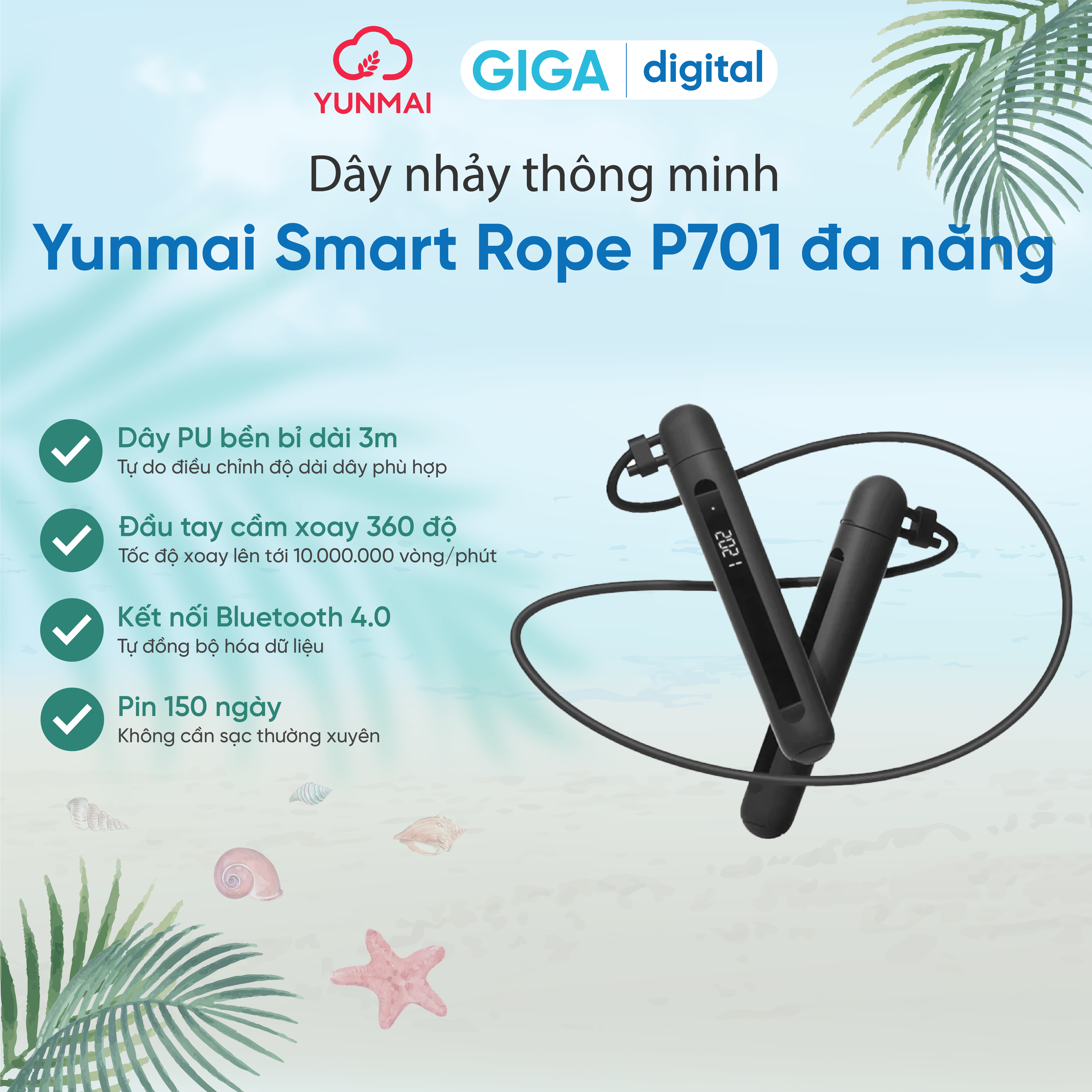 Dây Nhảy Thể Thao Thông Minh Xiaomi YMSR-P701- PRO (Yunmai Smart Rope) Hàng Chính Hãng