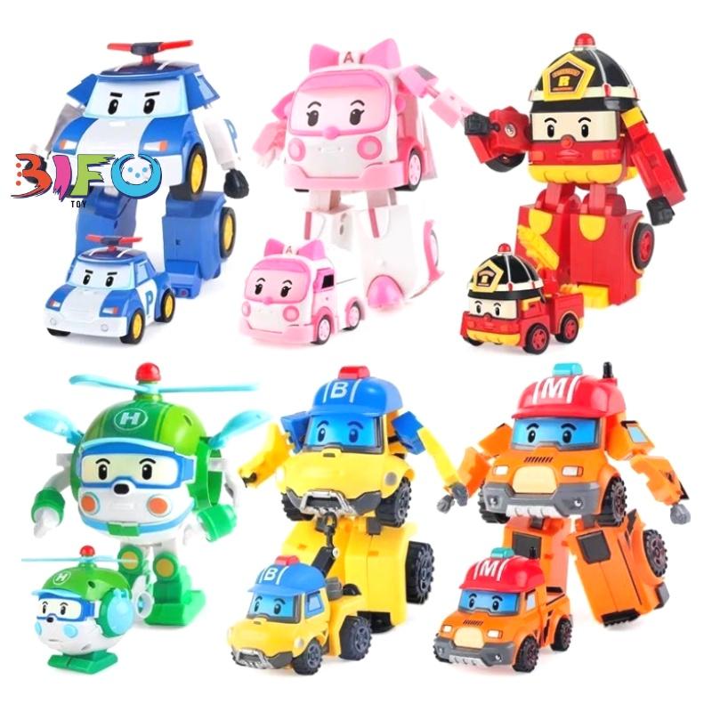 Hộp 6 đồ chơi biến hình biệt đội Robocar Poli 6 xe lắp ráp Policar 2 trong 1