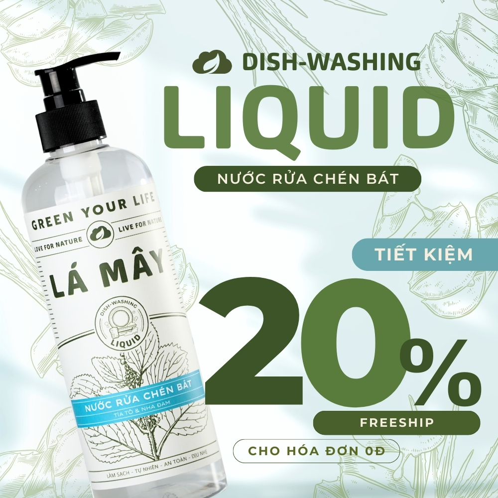 NƯỚC RỬA CHÉN BÁT (KHÔNG ĐẬM ĐẶC) TÍA TÔ &amp; NHA ĐAM LÁ MÂY 500mL