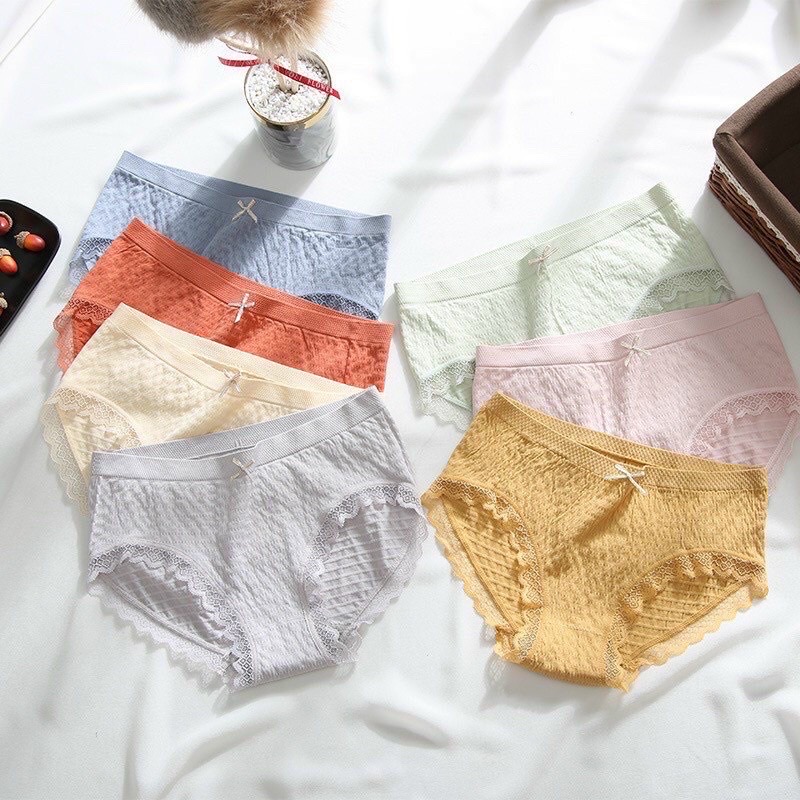 QUẦN LÓT NỮ COTTON THÔNG HƠI KHÁNG KHUẨN VIỀN REN ĐÍNH NƠ XINH XẮN