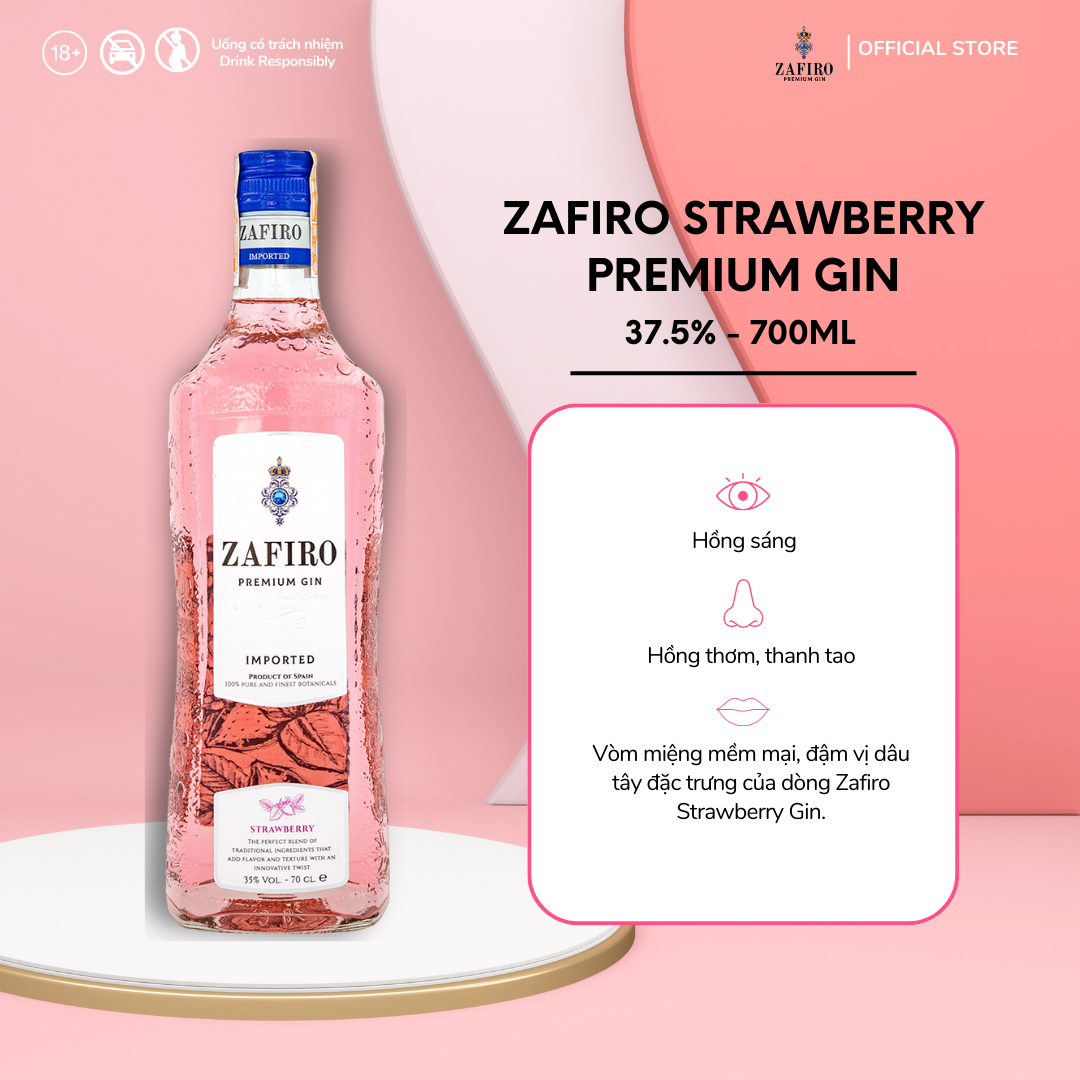 Rượu Gin Zafiro Premium Strawberry 37.5% 700ml