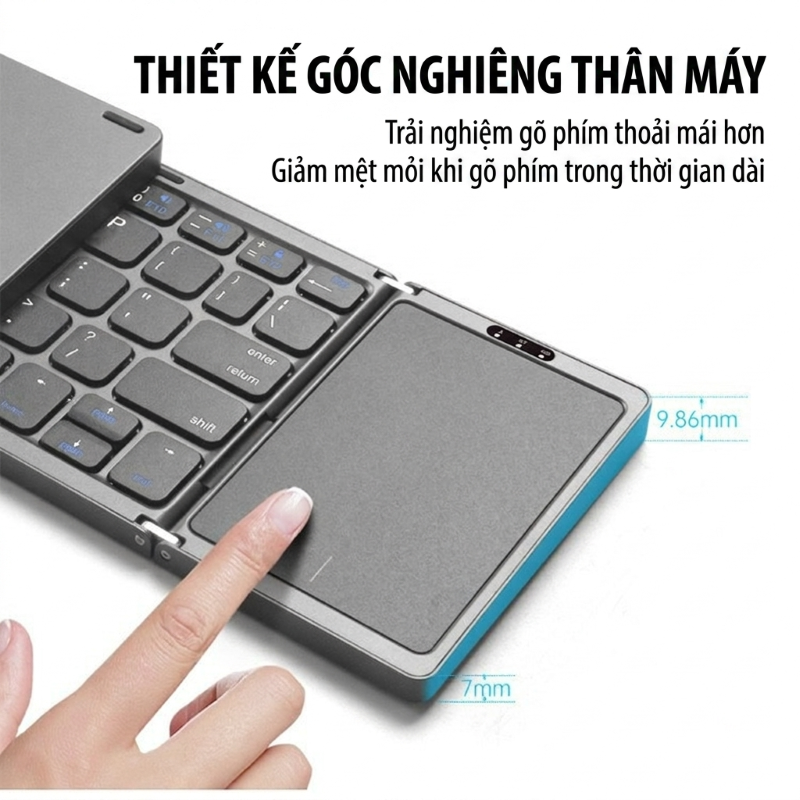Bàn phím Gấp gọn mini không dây Bluetooth B89T có chuột touchpad - pin sạc TypeC cho PC Laptop điện thoại máy tính bảng- HÀNG NHẬP KHẨU
