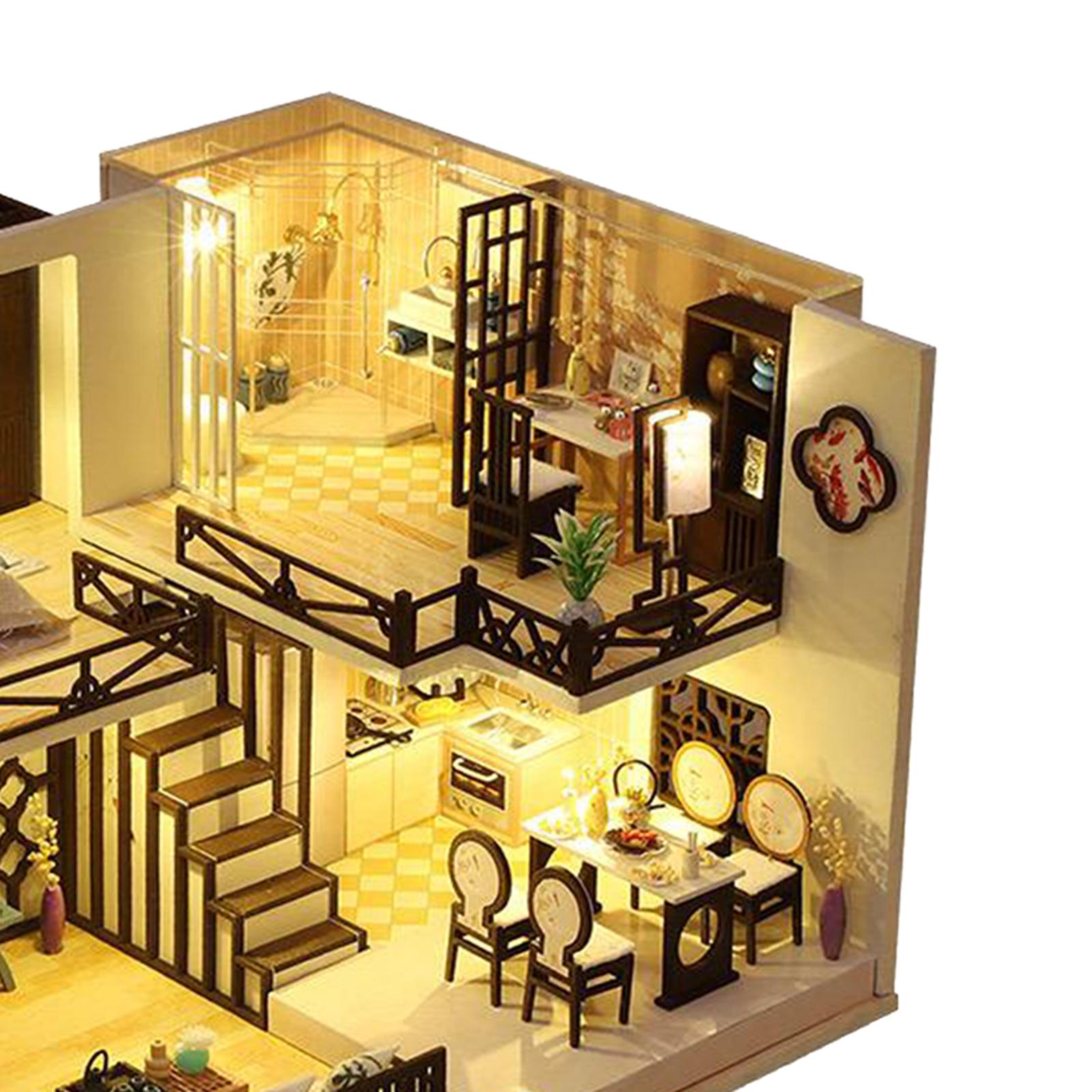 DIY Miniature DollHouse Kit LED House Model Gift Crafts with Accessories