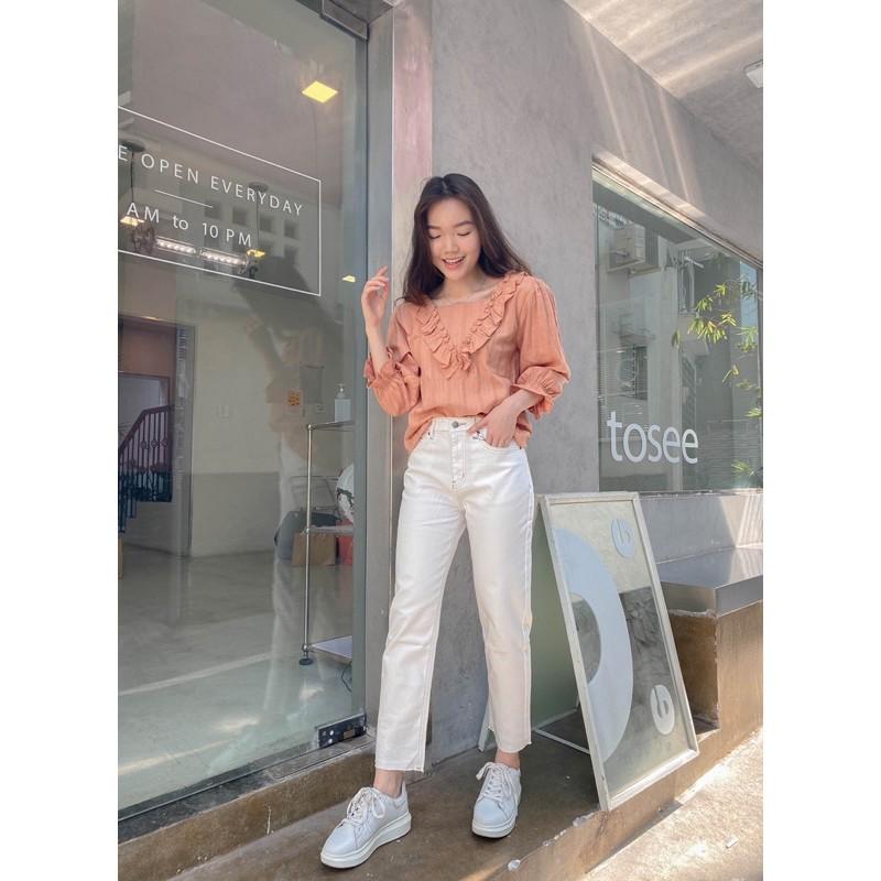 Quần Baggy jean trắng chỉ nổi