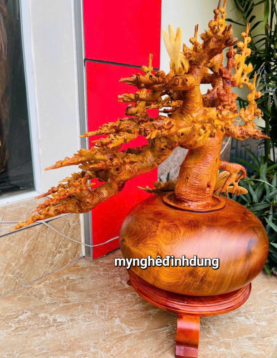 2 bình hoa mai lan phong thủy trang trí phòng khách gỗ hương ta