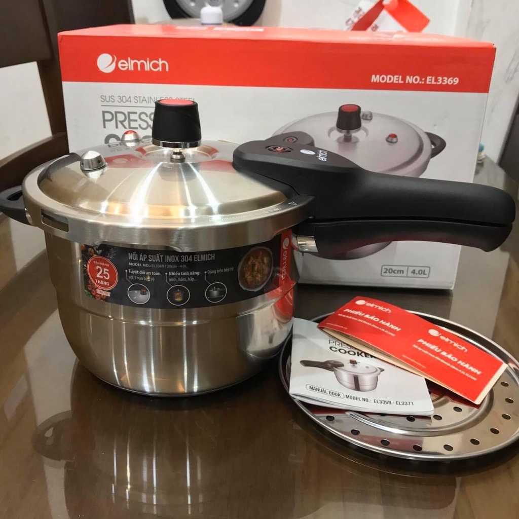Nồi áp suất Elmich EL3369 inox 304 cao cấp, lòng nồi 20cm, dung tích 4 Lít, sử dụng được trên tất cả các loại bếp - Hàng chính hãng