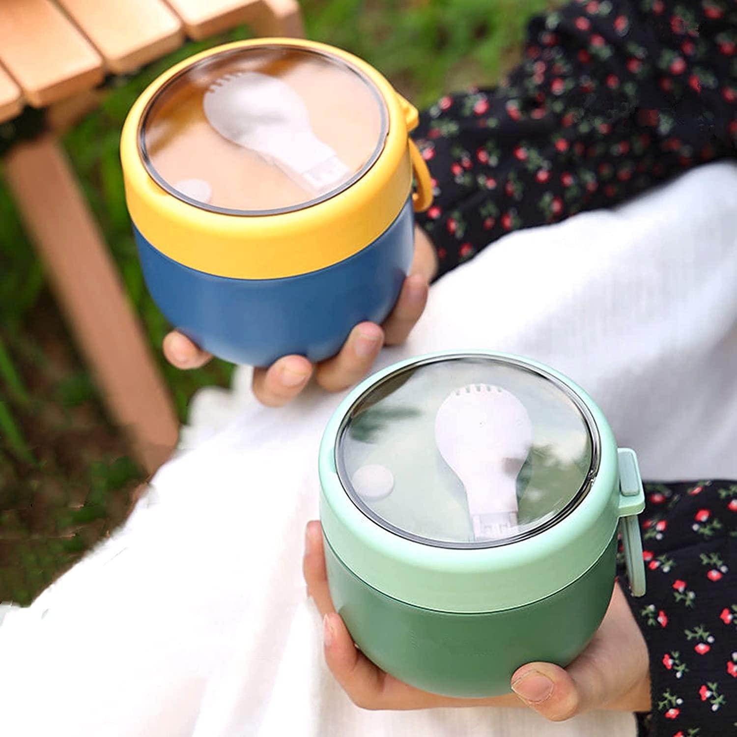 Cốc bột yến mạch cách nhiệt bằng lò vi sóng bằng thép không gỉ Cốc ăn sáng Muỗng cầm tay